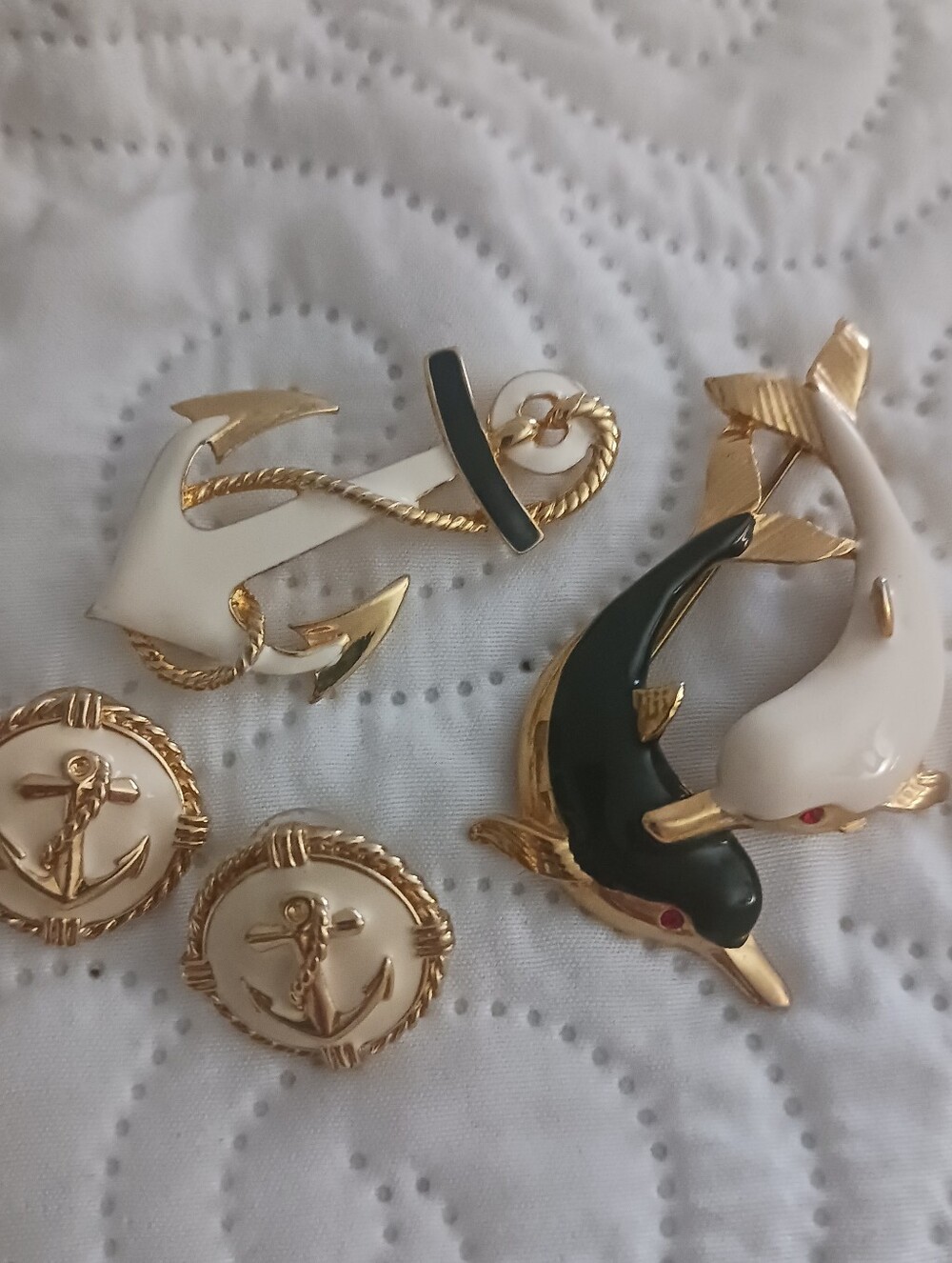 Nautical Jewelry Small Haul Anchor Brooch Earrings Dolphin